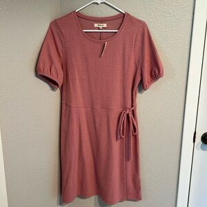 Madewell Crosshatch Puff Sleeve Faux Wrap Dress - Medium